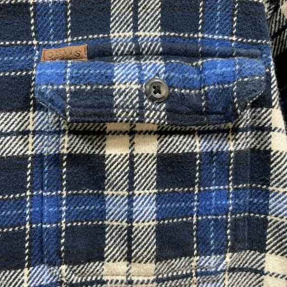 ORVIS Mens XXL Blue Plaid Long Sleeve Heavyweight Button Up Flannel Shirt Jacket - Picture 4 of 11